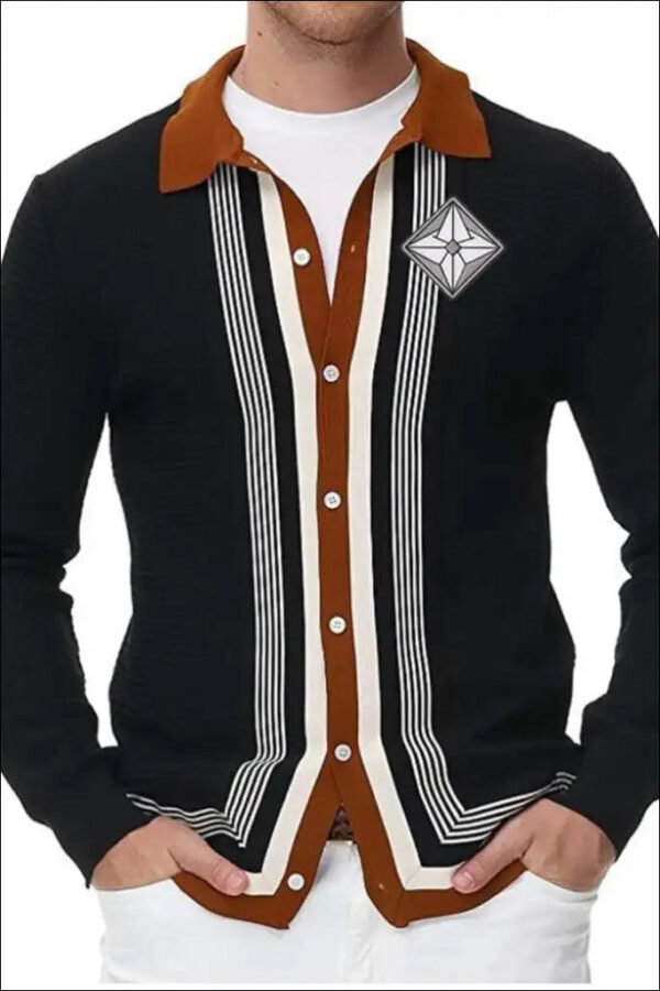Preppy Lapel Single Breasted Long Sleeve Knitting Polo Shirt