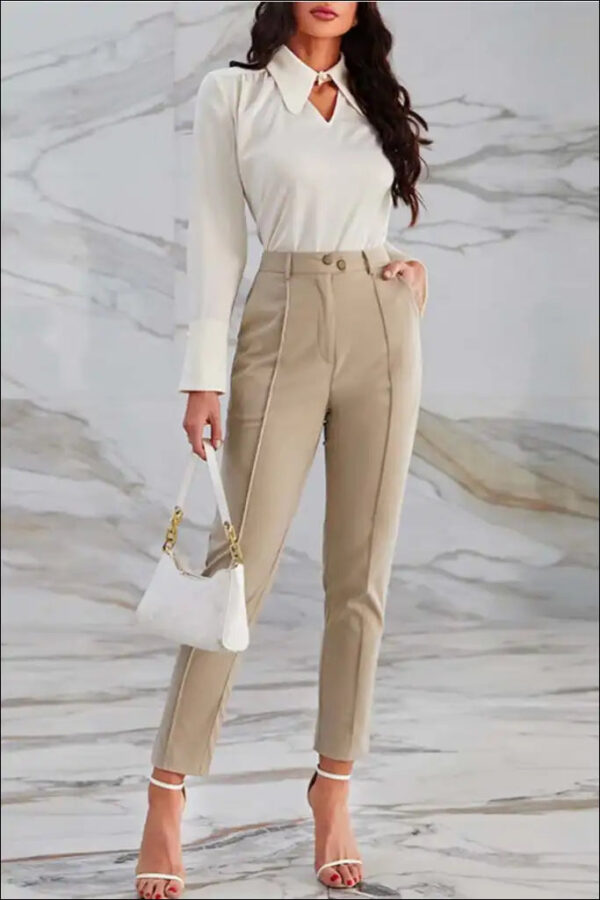 Women High Waist Straight Casual Solid Cropped Dress Pants